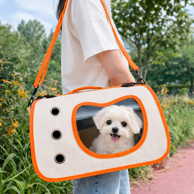 앙플러스 초경량 강아지 고양이 이동가방 소형견 이동장, 1개, 오렌지