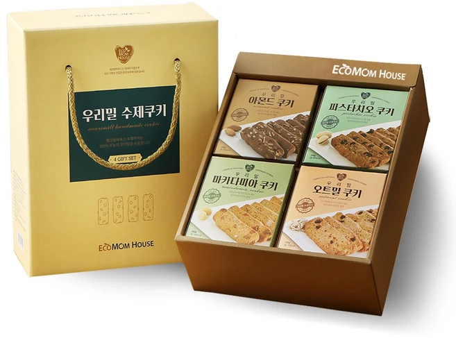 에코맘하우스 무농약우리밀 수제 쿠키 4종 선물 세트, 1세트, 505g, 505g - 쿠팡