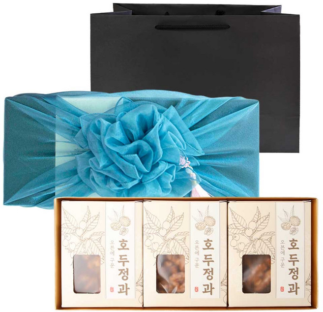 자화만사성 호두정과 보자기 선물세트, 파란색, 1세트, 300g