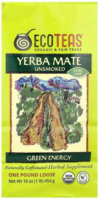 EcoTeas Loose Yerba Mate Green Energy Unsmoked 16 oz (454 g), EcoTeas, Loose Yerba Mate, Gre, 454g, 1개
