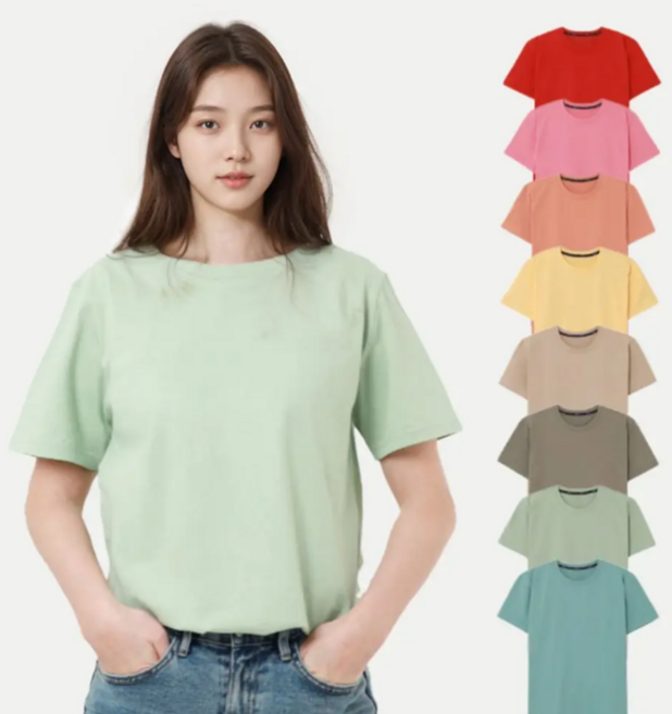 반팔 파스텔 베이직 라운드 20수 무지티 남녀공용 커플 기본티셔츠 레이어드