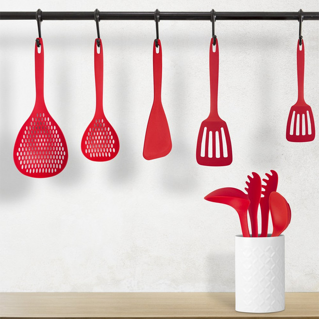 66 레드 나일론 조리도구 국자 집게 뒤집개, 2. 타공건지기 - 대, 1개