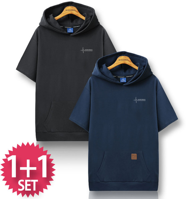 블루포스 레잇튼 반팔 후드티 [2장 묶음] 오버핏 남자 티셔츠 남성 빅사이즈 반팔티 단체티 여름 커플티 츄리닝