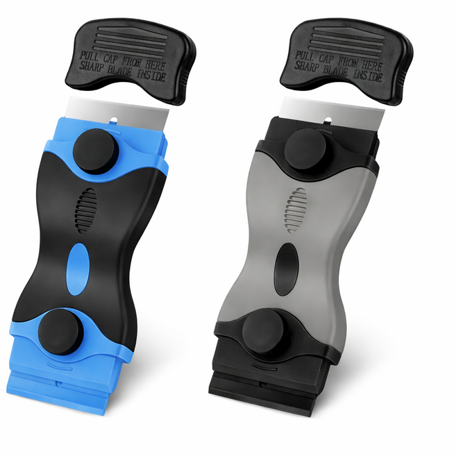 스티커 제거기 2in1 양날 스크래퍼 유리 전용 메탈날 플라스틱날 차량 라벨 접착제 제거 날20개, 블루, 1세트