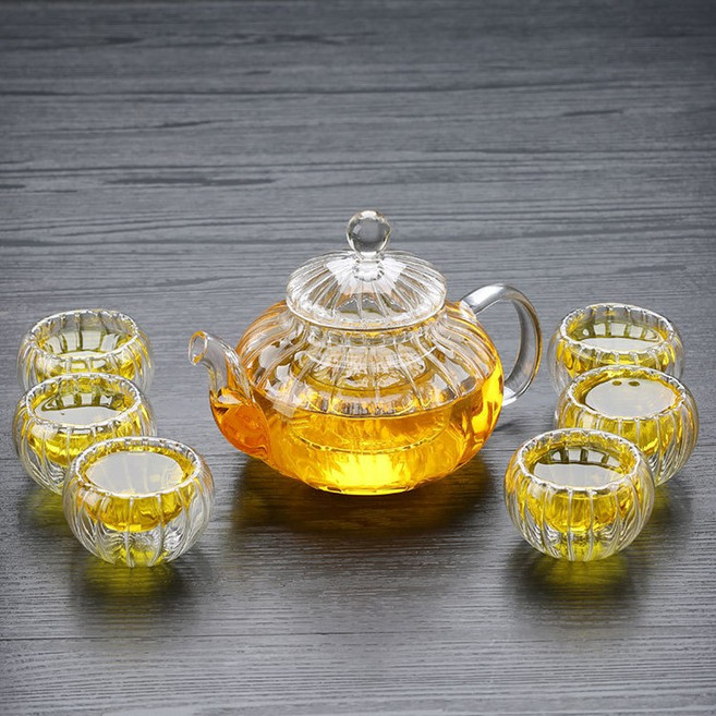 스타일럭 [사은품 꽃차(육수다시) 티백 10개 증정 외] 2중잔 6인 유리다기세트 명절 어버이날 집들이 선물 600ml 800ml 티포트 유리잔 모두 포함, 세트7)600무늬티포트+잔6개, 1세트