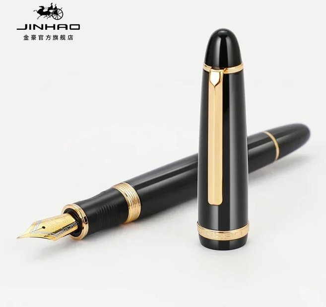 Jinhao X850 만년필 블랙 골드 클립 럭셔리 이그 제 큐 티브 펜 EF M 구부러진 쓰기 잉크 사무실 학교 문구, 01 M (0.7mm), 01 X850