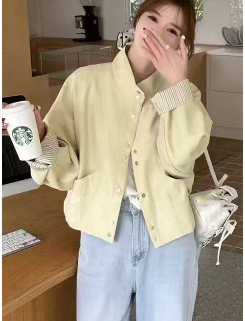 立領拼接夾克短外套