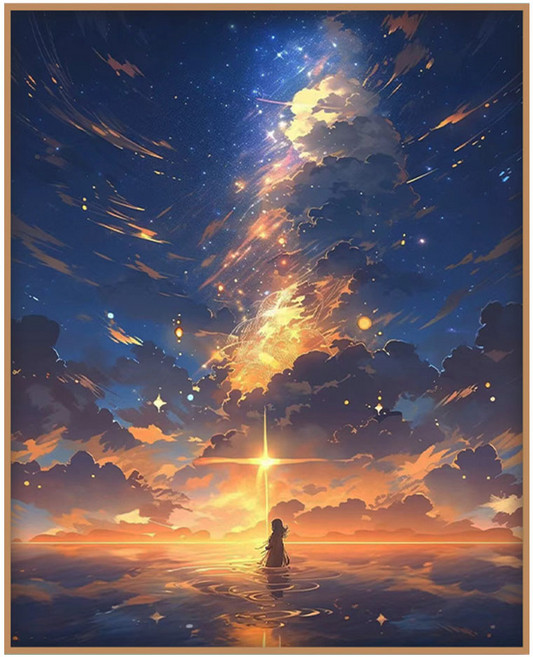 코지하루 DIY 명화그리기 물감 2세트 유화 그림 그리기 아크릴화 40x50, 달과 별 그리고 여인A (B146), 1개