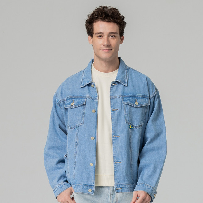 moz瑞典 駝鹿 牛仔外套 可拆式背心(淺藍) 男款