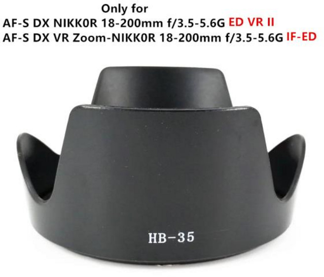 렌즈 후드 교체 HB-35 니콘 AF-S DX NIKKOR 18-200mm f3.5-5.6G VR II G, 1개