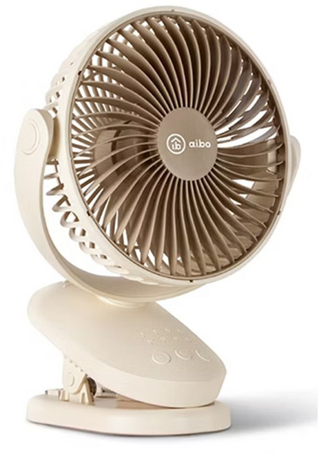 aibo 6吋 USB充電夾式風扇 四段定時 左右擺頭, 奶茶棕, 奶茶棕
