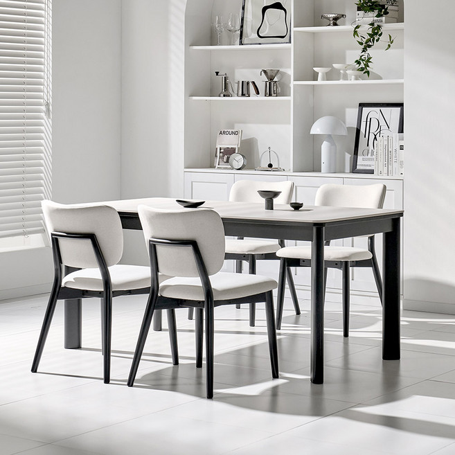 쏠앤까사 블랙 어반 고무나무 원목 포세린 세라믹 식탁세트 4인용 6인용 1400 1600 1800, 1400-4인 벤치형 (벤치1+의자2)