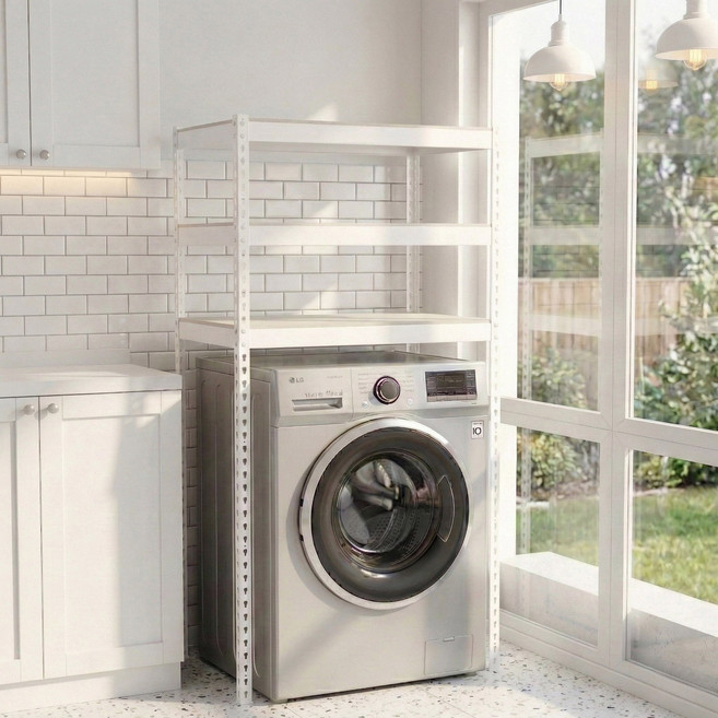 프라임앵글 김치냉장고 드럼세탁기 건조기 선반 펜트리 베란다 철제선반, 3단, 아이보리