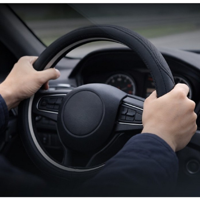 보담다 자동차 차량용 가죽 핸들커버 전차종 그립감, BLACK