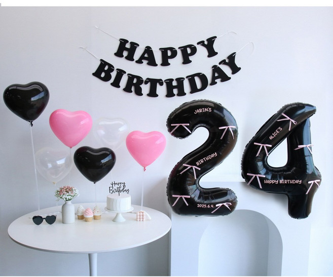 이벤트홀릭 레터링 핑크 리본 숫자풍선 생일파티용품세트, 24, 1개