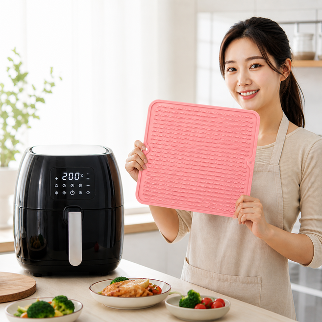 나노엘리 바닥보호 미끄럼방지 에어프라이어 열차단 패드, 1개, 핑크