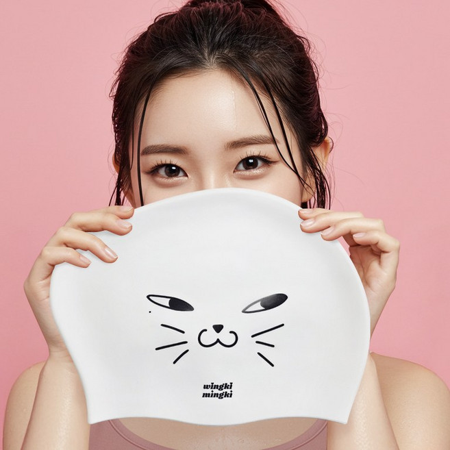 여성 수영모자 긴머리 롱헤어 실리콘 수모 빅사이즈 오묘 [윙키밍키], 1개, 흰색