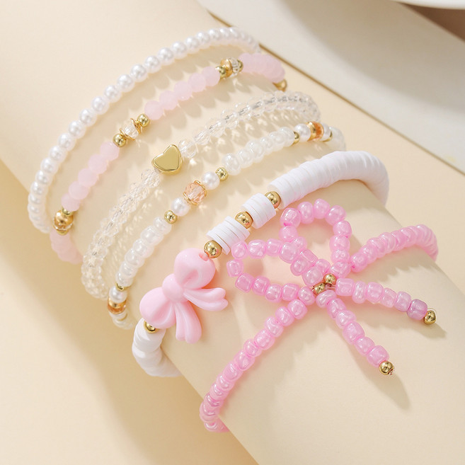캔디 팝 레이어드 비즈 팔찌 핑크 세트 6set