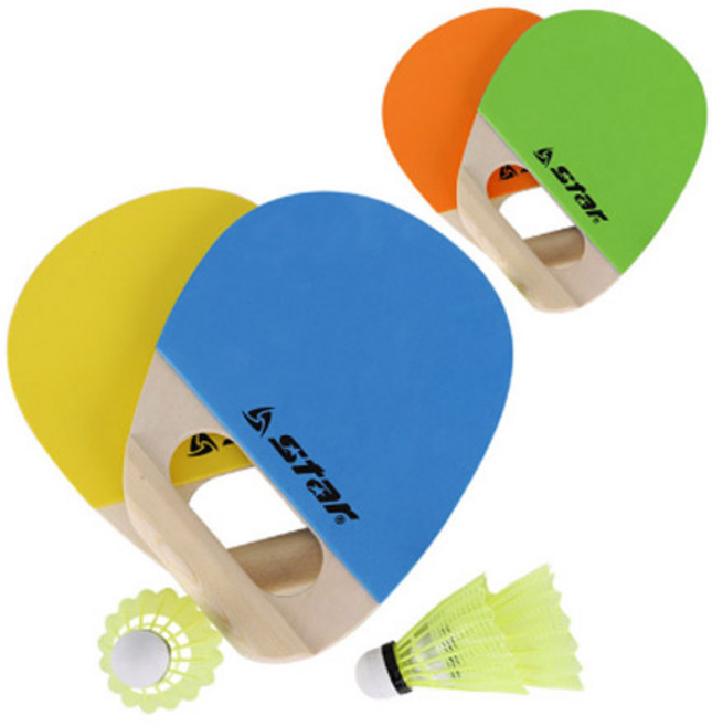 [star] 패드민턴 핸들러 세트 뉴스포츠 라켓 셔틀콕, 1세트, 오렌지/그린