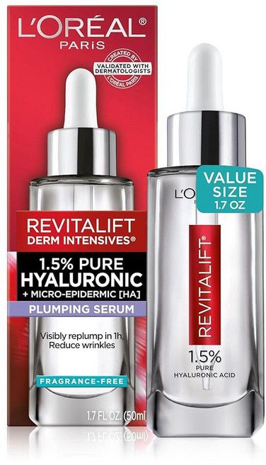 LOreal Paris 로레알 파리 레바이탈리프트 15 순수 히알루론산 페이스 세럼 수분 공급 및 주름 개선 무향 1온스, 1개, 50ml