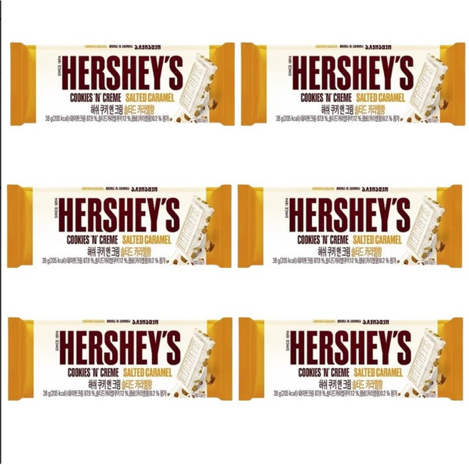허쉬 쿠키 앤 크림 솔티드 카라멜 초콜릿, 6개, 38g