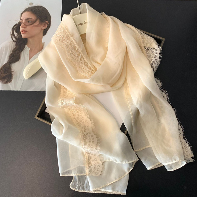 은무드 여성 레이스 시스루 롱 스카프 숄 머플러