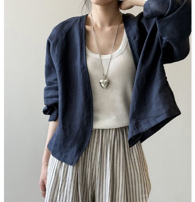 쇼룸 가오리슬리브 노버튼 린넨자켓