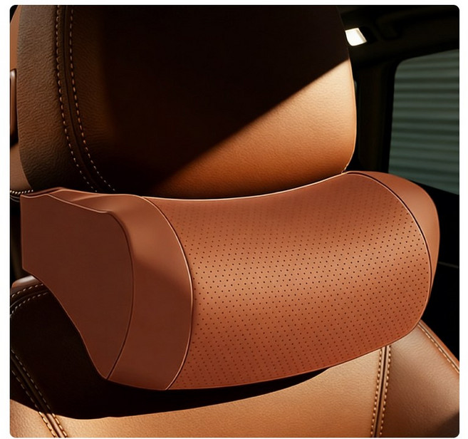 Whh 차량용 가죽 목편한 프리미엄 목쿠션, 2개, 다크 브라운