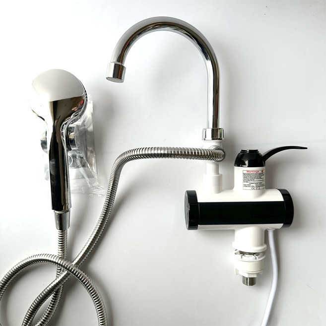 Aiiyya 순간온수기 가정용 수도꼭지형 화장실 세면대 전기 순간 온수기 LED 온도 디스플레이, (+샤워기헤드)블랙