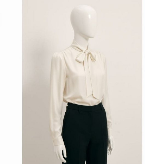 플로움 하이넥 타이 블라우스 여성 리본 셔츠 High Neck Tie Blouse