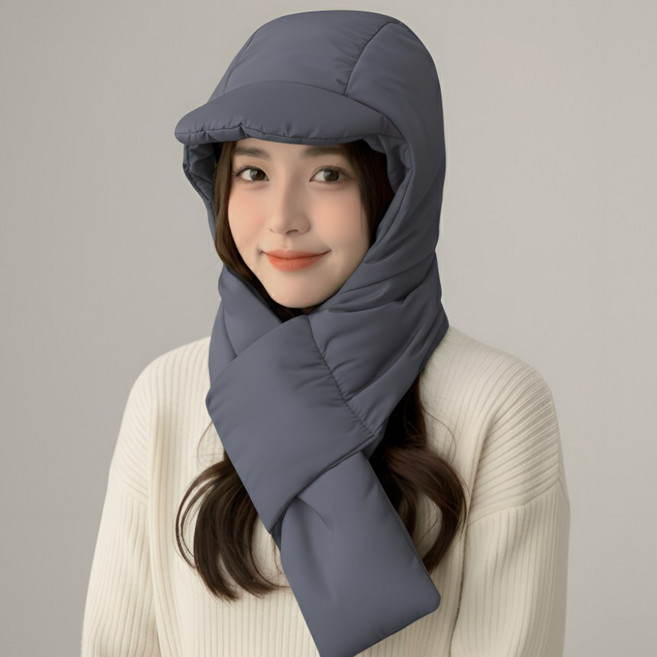 패딩 바라클라바 후드 방한 넥워머, 그레이, 1개