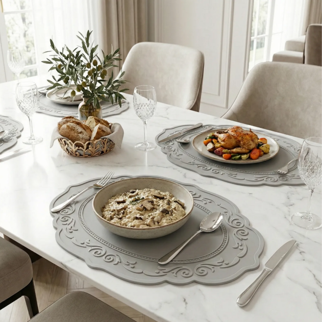 프라니 실리콘 북유럽 예쁜 식탁매트, 2개, 대(45 x 30 cm), 라이트 그레이