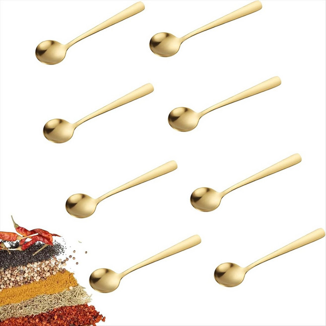 8 PCS 미니 숟가락 2.9" 향신료 항아리용 작은 스테인레스 스틸 숟가락 향신료 커피 아이스크림용 작은 조미료 숟가락, 금