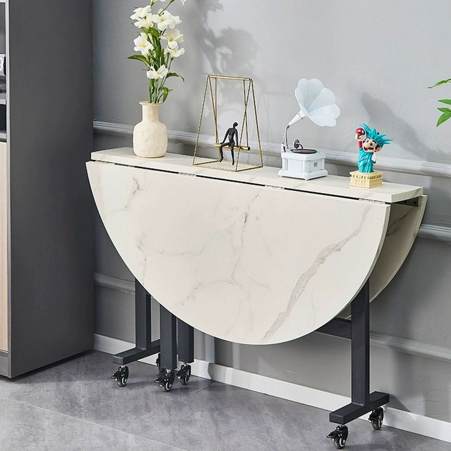 폴딩 원탁 원형 상판 라운드 탁자 확장형 접이식이동식탁자 식탁, 1.5m 백리석 9-11인용