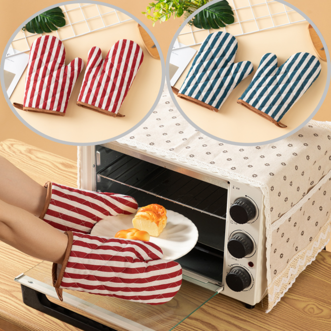 맘띵마켓 내열 스트라이프 주방 냄비 오븐장갑 2P, 1세트, 레드