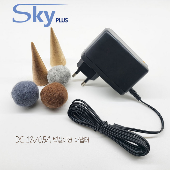 하늘컴플러스 DC 12V0.5A 벽걸이형 어댑터 유무선공유기 전화기 조명기기 소형가전 12V 0.5A 대한민국 SKYPLUS