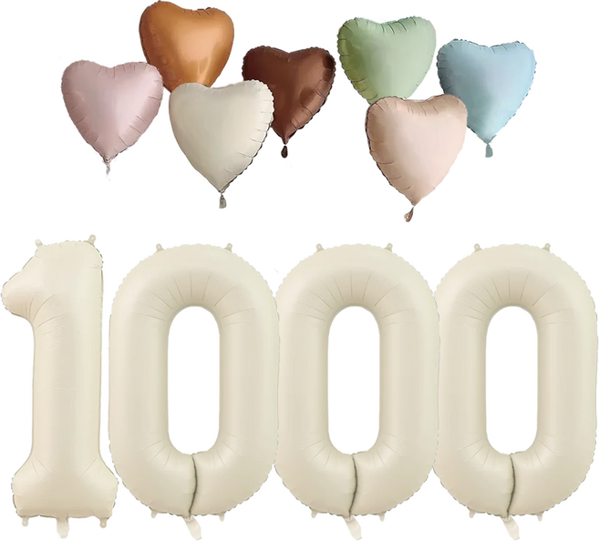 파파 파티 크림 하트 대형 숫자 기념일 생일 풍선 세트, 1세트, 크림 1000 + 하트7종