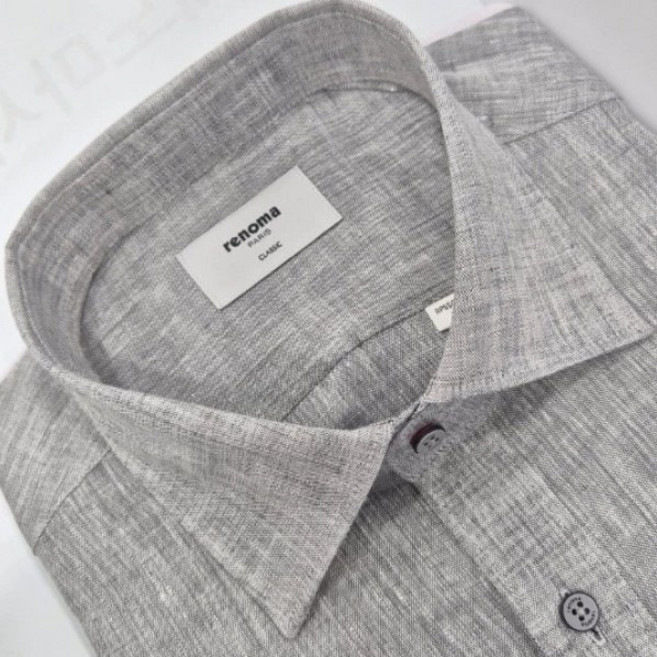 레노마셔츠 일반핏/마 00%/린넨 솔리드 긴소매 여름 셔츠 RPSSG1403 GY_US