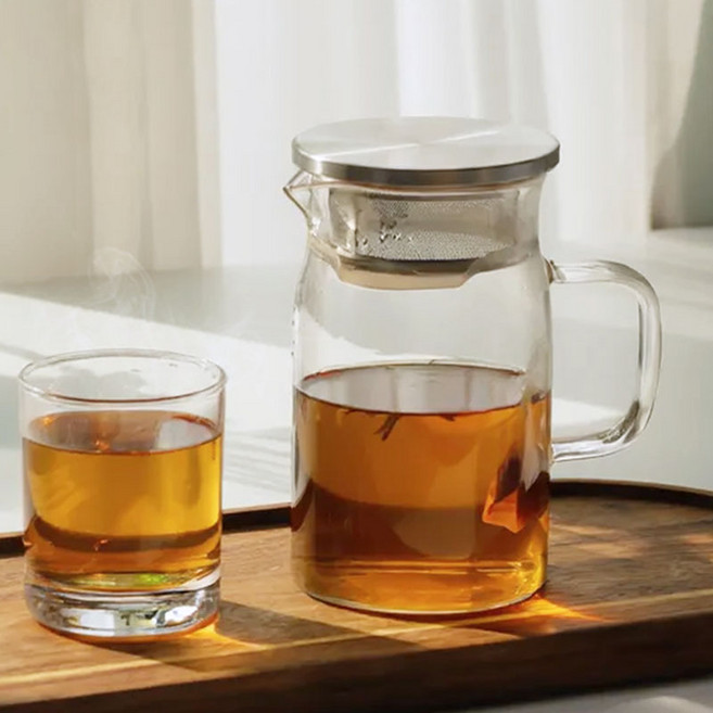 티온 내열유리 차주전자 저그+거름망뚜껑세트 티포트, 1개, 700ml, 투명
