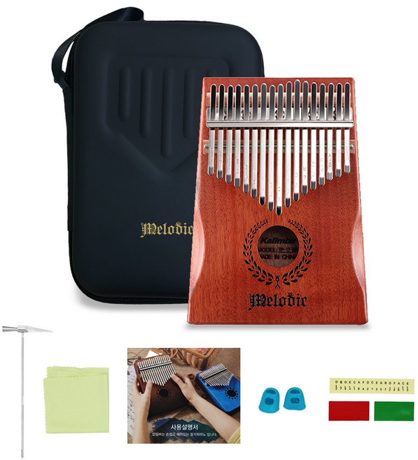 멜로딕 NC 마호가니 칼림바 17음계 C키 하드케이스+구성품 세트, TP-17-NC, 1개