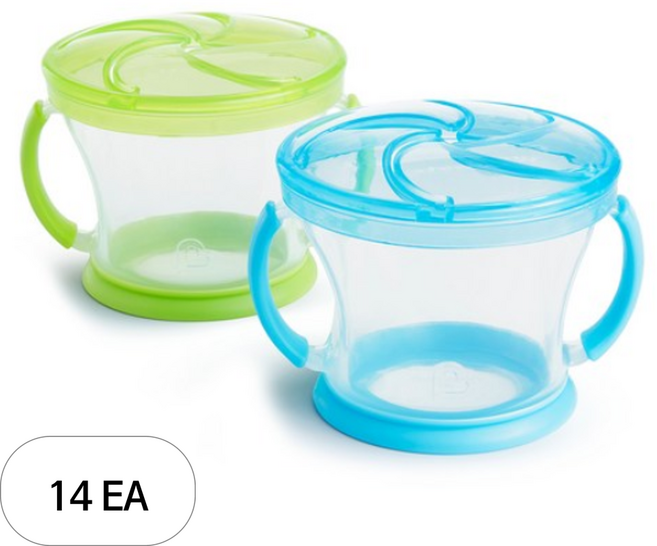 먼치킨 손잡이 흘림방지 스낵컵 2종 세트, 블루 + 그린, 14개