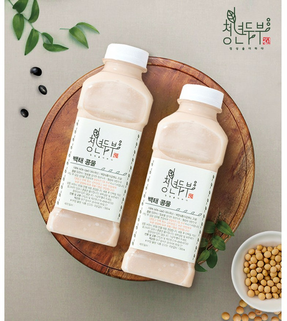 청년두부 국산 100% 백태콩물 500ml X 3개 흰콩물 콩국수 천연재료 맷돌 수제콩물