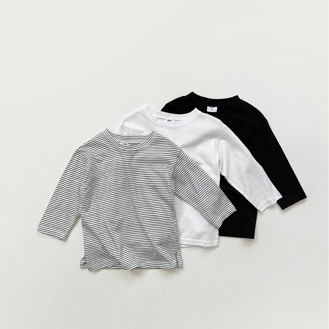 아동 주니어 공용 국내생산 순면 베이직 기본 긴팔 레이어드 티셔츠