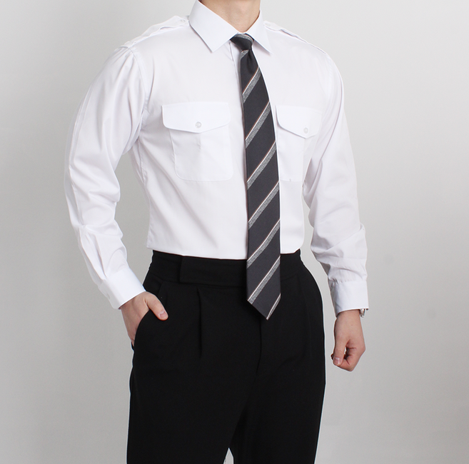 포시즌셔츠 2포켓 견장 화이트 남성 긴팔 제복 경비 보안 청경 근무복 와이셔츠 유니폼셔츠