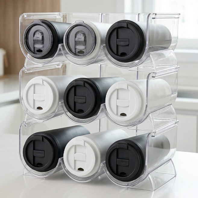 텀블러 컵 보관용 물빠짐 건조대 다용도 거치대 3칸, 투명, 3개