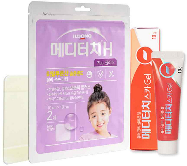 메디터치 스카겔 10g + 메디터치H 플러스 10x10cm 2매입 보습 흉터관리, 1세트