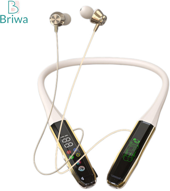 Briwa 넥밴드 무선블루투스 이어폰 고음질 초저지연 블루투스 6.0 칩셋 스포츠용, 베이지, L17