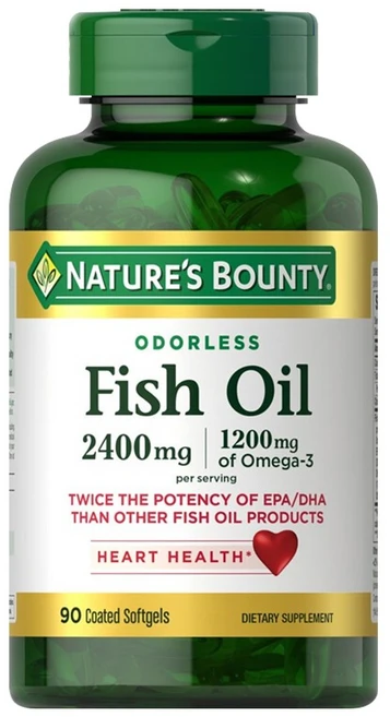 네이쳐스바운티 오덜리스 피쉬 오일 2400mg + 오메가 3 1200mg 소프트젤, 1개, 90정 - 쿠팡