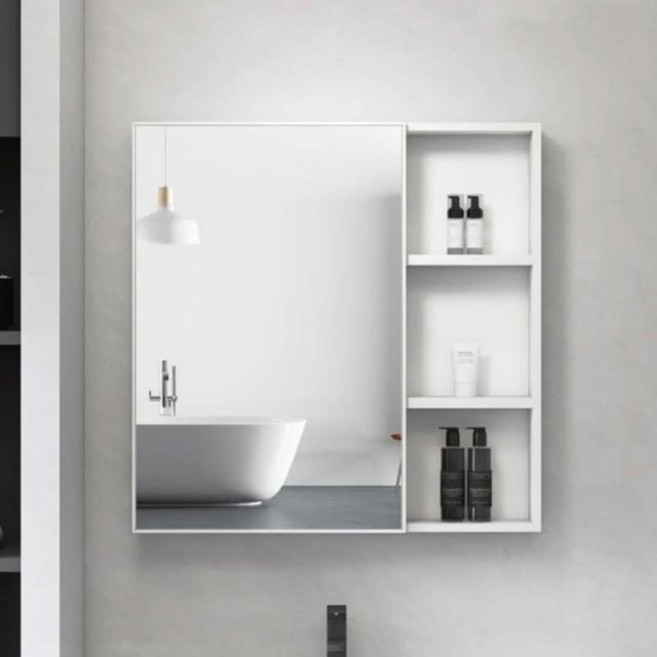 太空鋁浴室鏡櫃 55*65cm 浴櫃 衛生間置物架壁櫃 大空間收納, 白色 55*65鏡門鏡櫃-標準款（無燈無毛巾架）