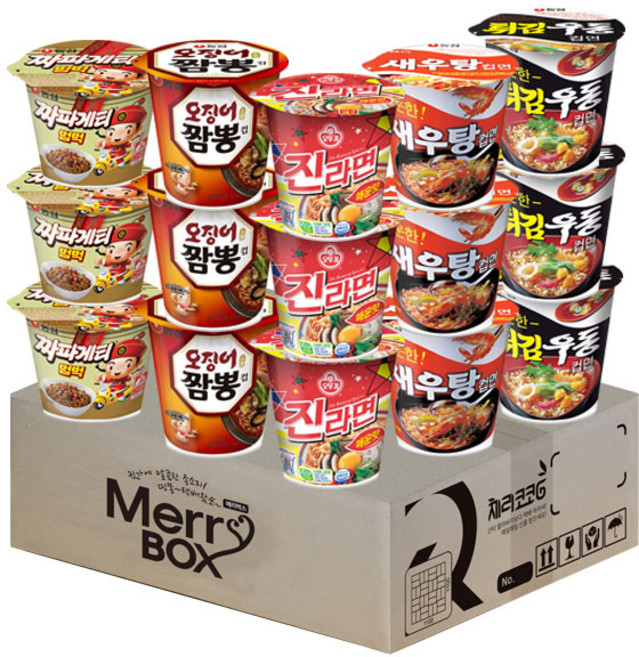 소컵라면세트 15개(진라면매운맛3+오징어짬뽕3+새우탕3+튀김우동3+짜파게티범벅3), 1개